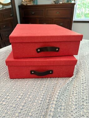 Bigso Box of Sweden Oskar Red Textured Canvas Fiberboard Document Box- Set of 2